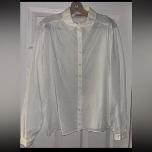 Vintage Castleberry Women’s White Button Up Eyelet Dress Shirt Blouse S 16